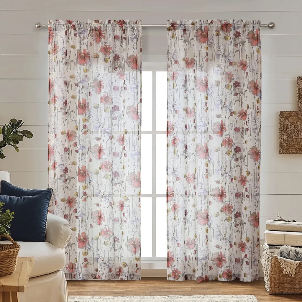 Rustic Floral Sheer Curtains